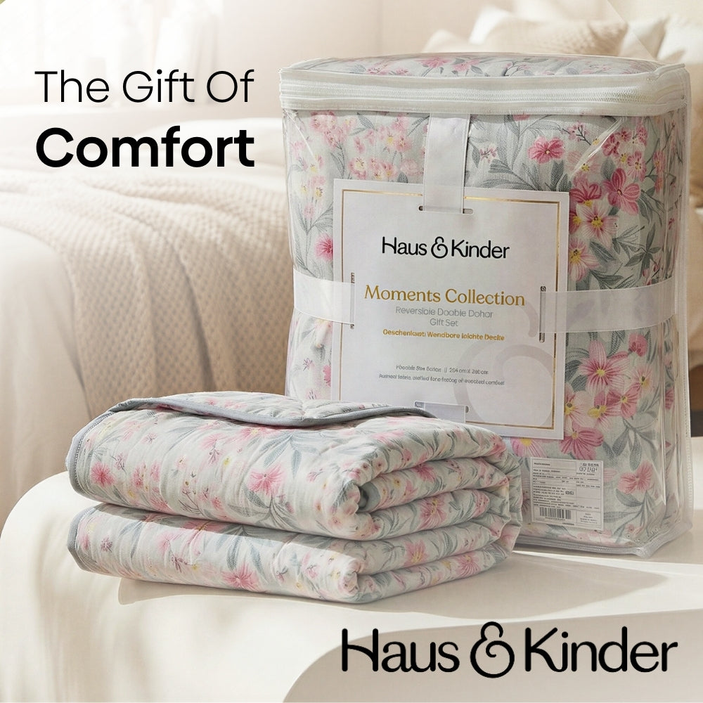 Moments 100% Cotton Reversible Double Dohar Set Of 1, Grey