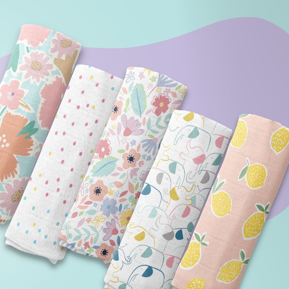 Eleflora Collection 100% Cotton Muslin Swaddle Pack Of  5