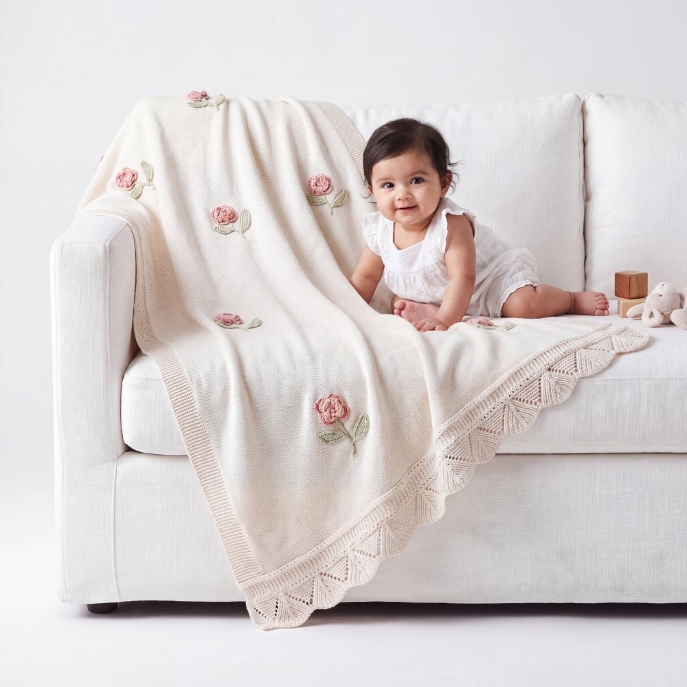 Rosette Charm Chrochet Blanket (0-2Y) - Swaddles and Blankets | haus & kinder