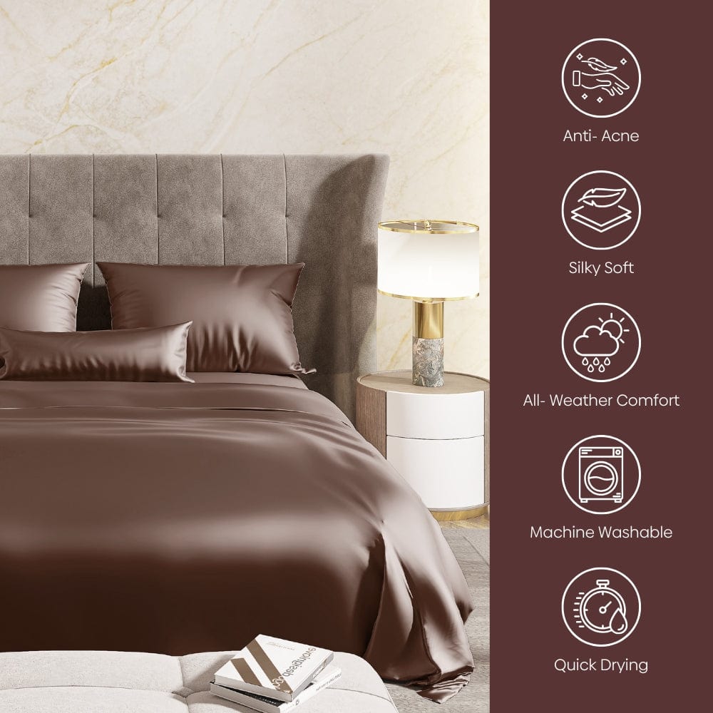 Satin Royale Mocha Velvet 300TC Satin Double Bedsheet - Bedsheets | haus & kinder