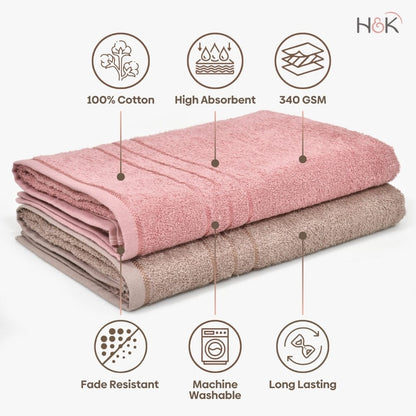 100% Cotton Low Twist Combed, 340 GSM, Pack of 2 (Roebuck & Dusty Rose)