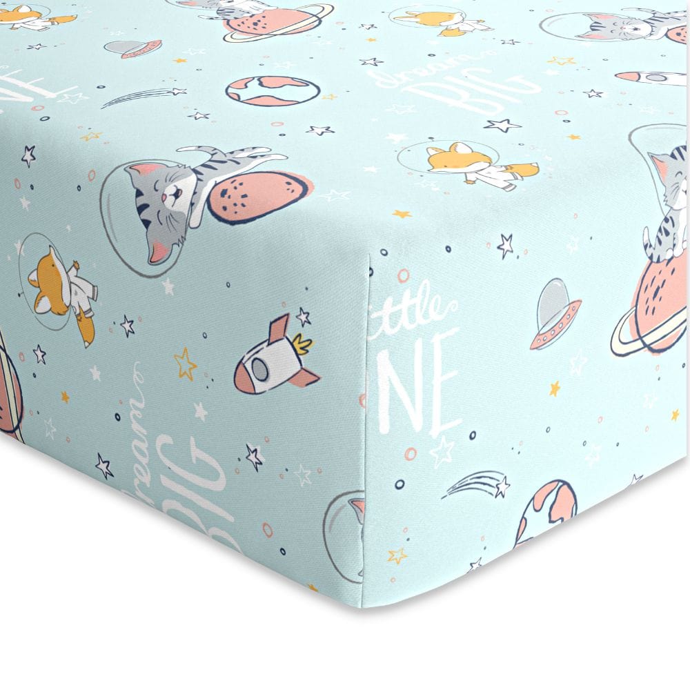 100% cotton fitted crib sheet, Pack of 1 (52*28*8Inch), Spacewalk