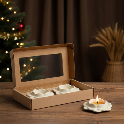 Ceramic White Diya, Set of 2