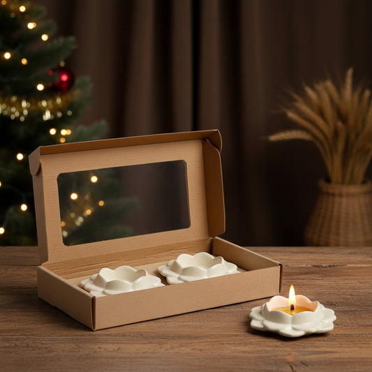 Ceramic White Diya, Set of 2