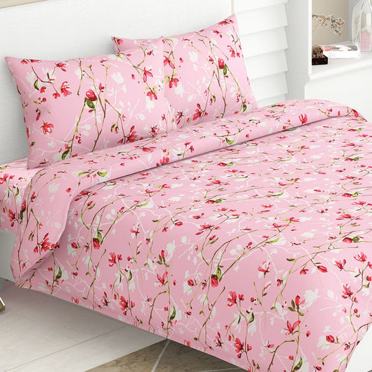 Summer Vintage Romance, 100% Cotton Double Bedsheet, 186 TC, Pink