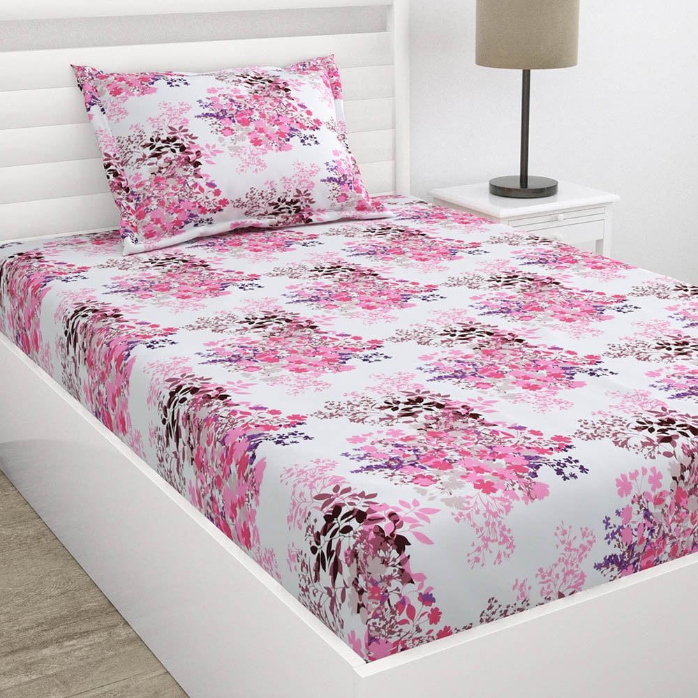 Greek Garden Romance 100% Cotton Double Fitted Bedsheet, 186 TC