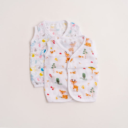 100% Cotton Muslin Vest - Woodland Animal & Elephant