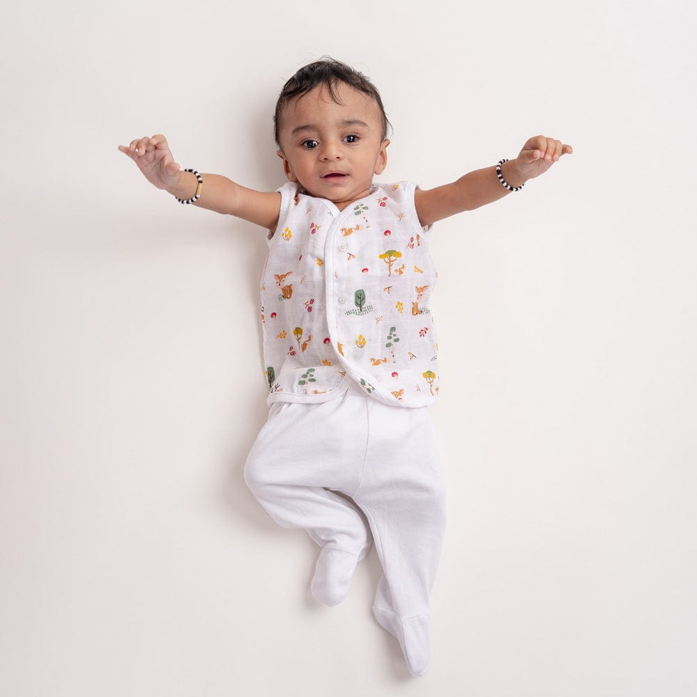 100% Cotton Muslin Vest - Woodland Animal & Elephant