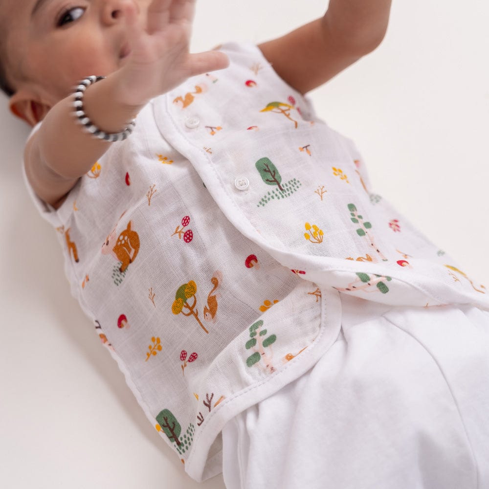 100% Cotton Muslin Vest - Woodland Animal & Elephant