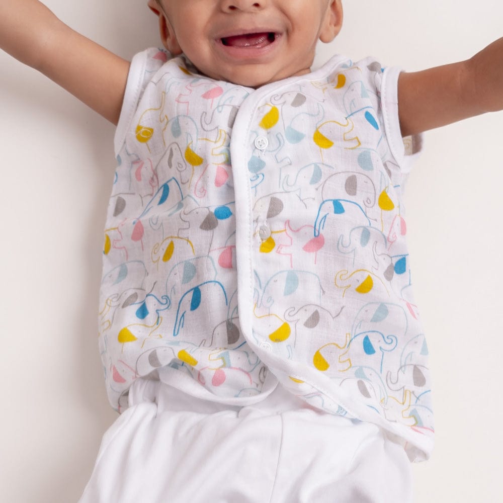 100% Cotton Muslin Vest - Woodland Animal & Elephant