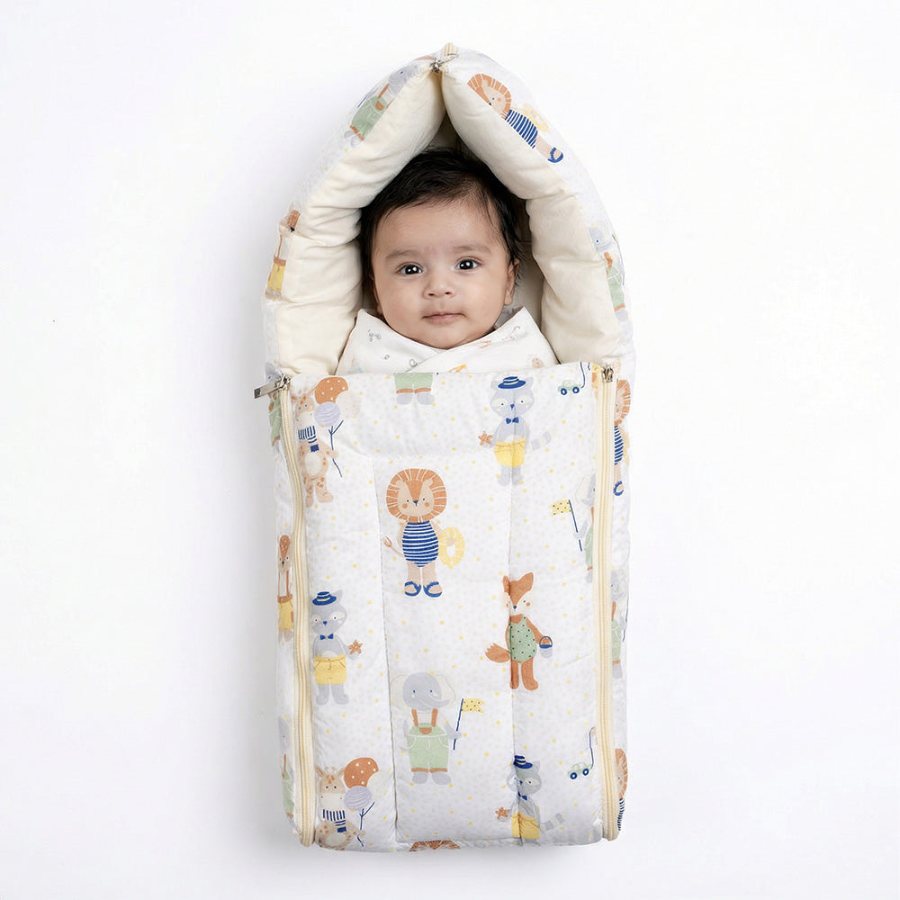 Cotton Carrier Nest / sleeping bag, Jungle Party ( Newborn - 3 Months)