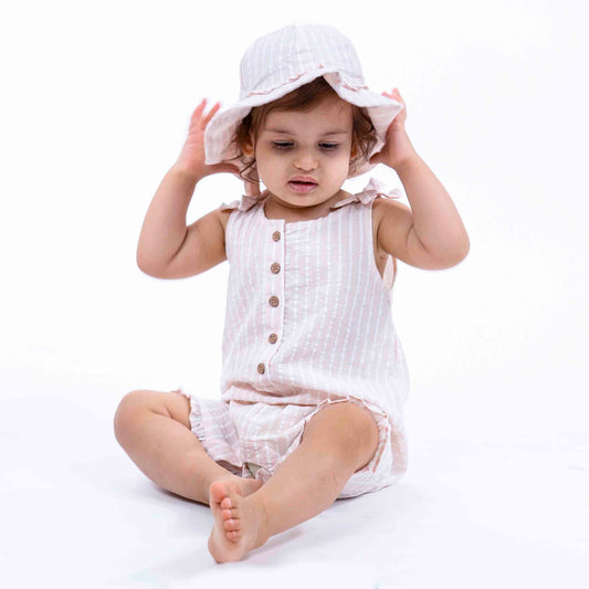 Sleeveless Romper with Cap Check Print, Pink 0-24 months