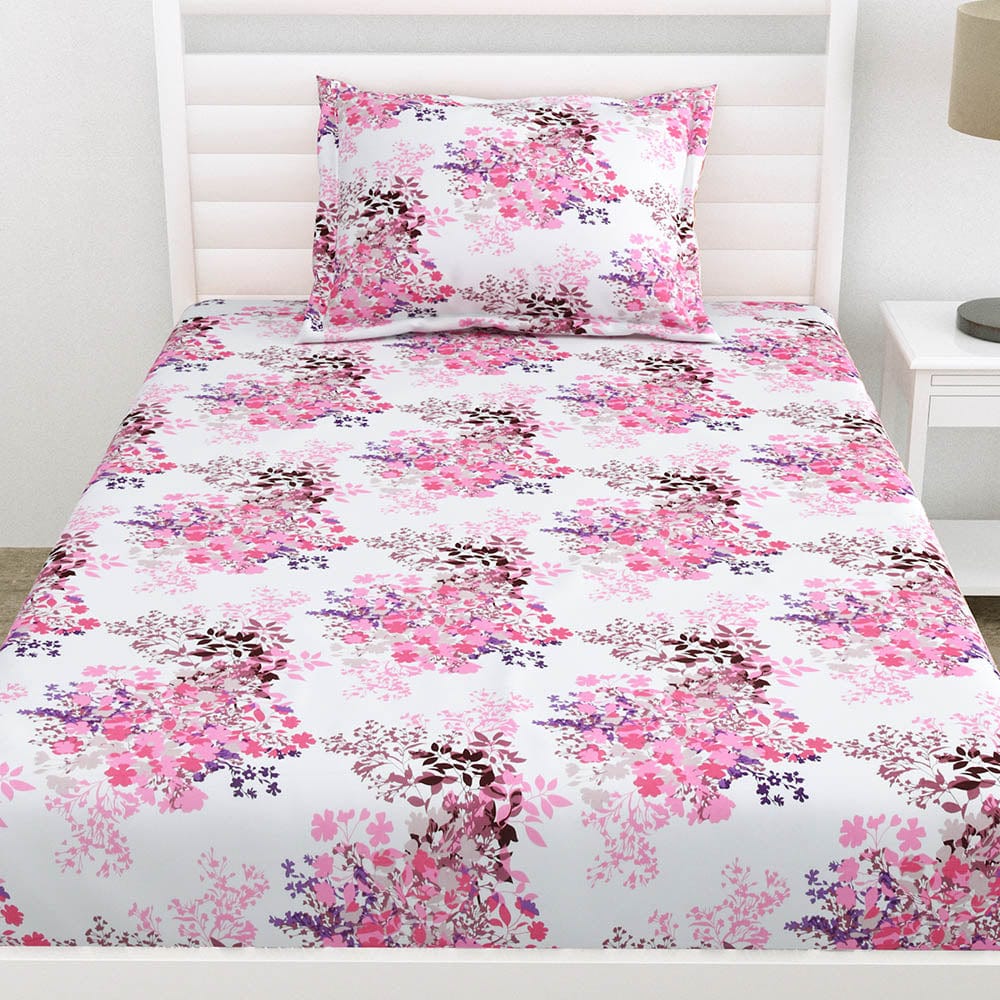 Greek Garden Romance 100% Cotton Double Fitted Bedsheet, 186 TC