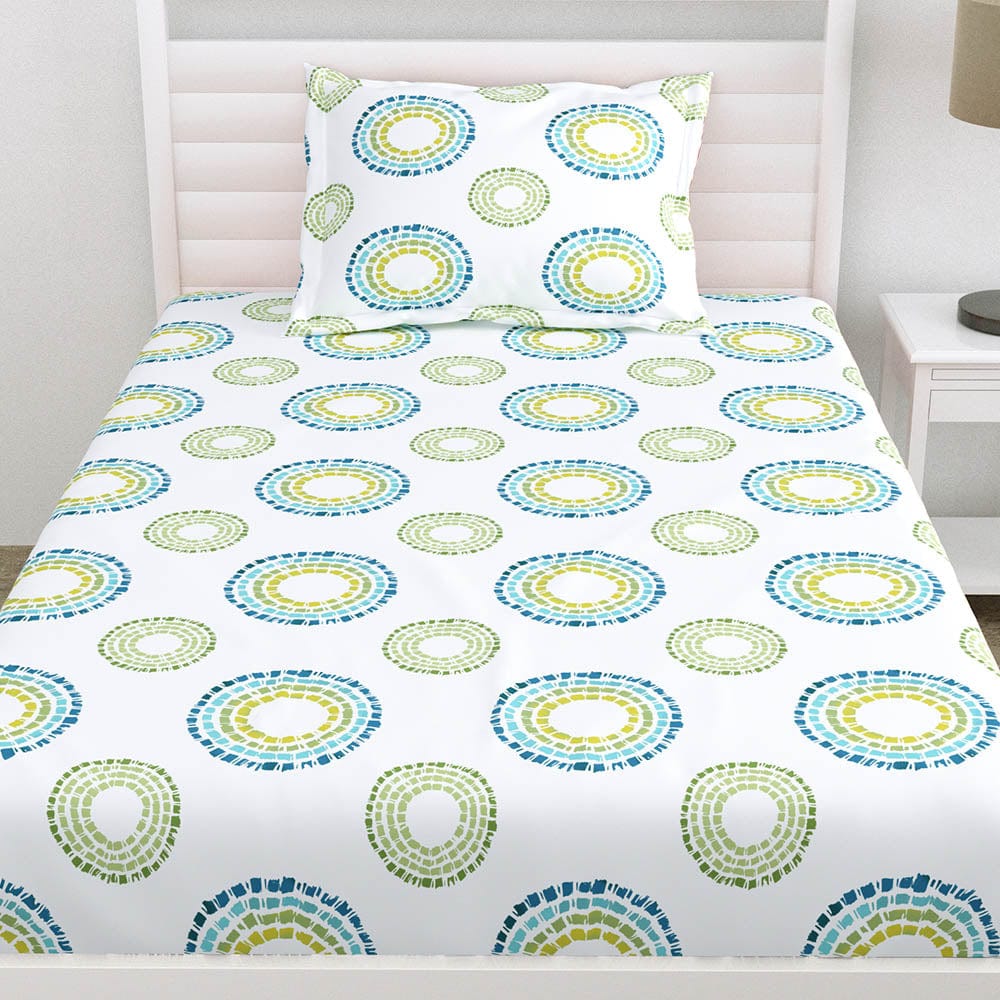 Radiant Circles 100% Cotton Double Fitted Bedsheet, 144 TC