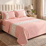 Petal Plaids Embroidered 100% Cotton Bed Cover Set, Blush - Bedcover | haus & kinder