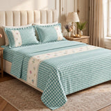 Petal Plaids Embroidered 100% Cotton Bed Cover Set, Sea Blue