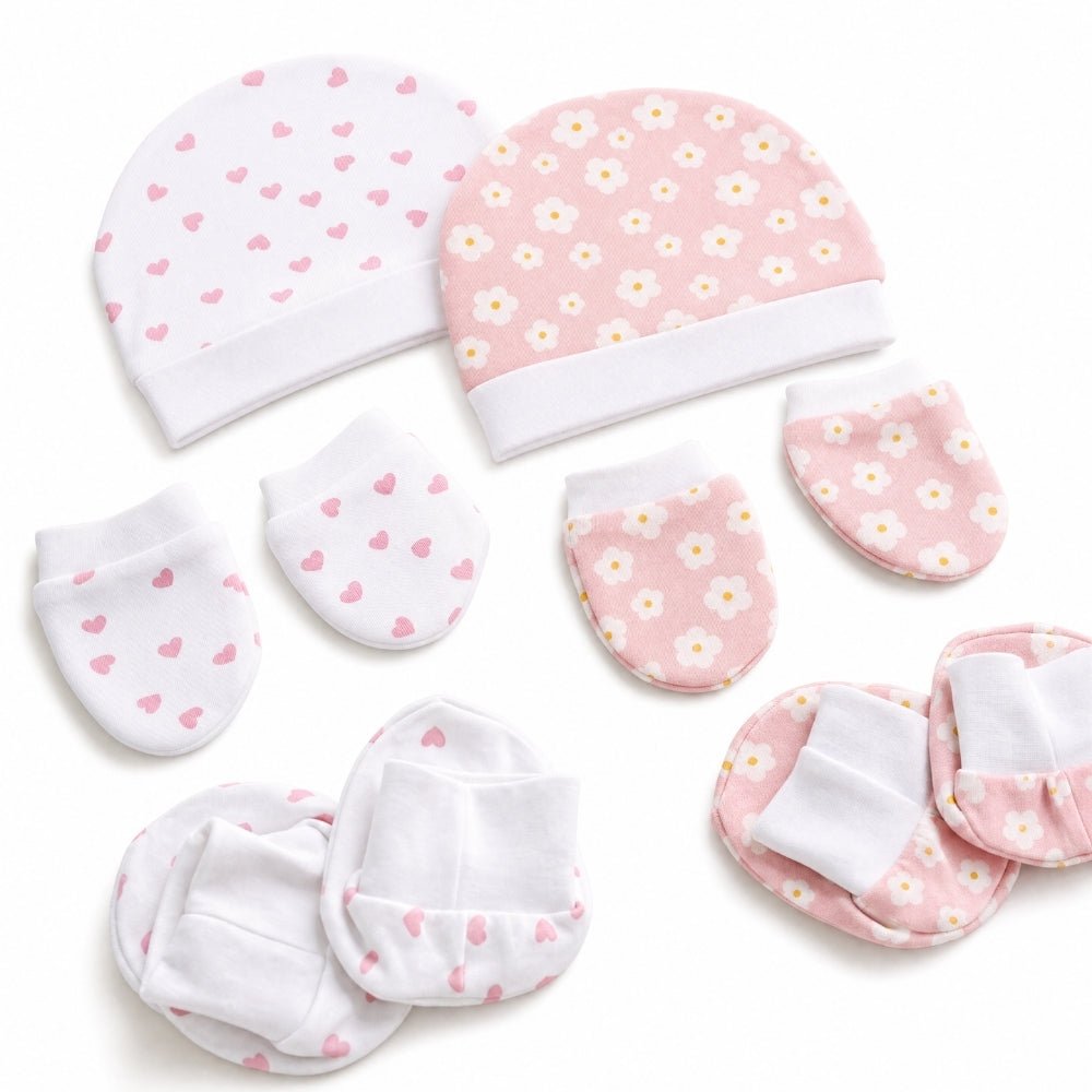 First Blooms Baby Cap, Mittens and Booties Set – 6 Pieces - Baby Essentials | haus & kinder