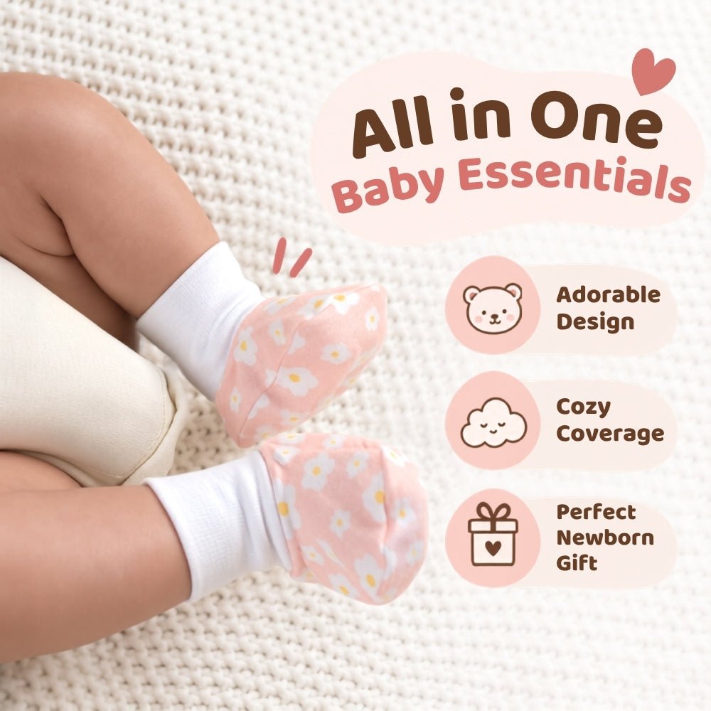 First Blooms Baby Cap, Mittens and Booties Set – 6 Pieces - Baby Essentials | haus & kinder