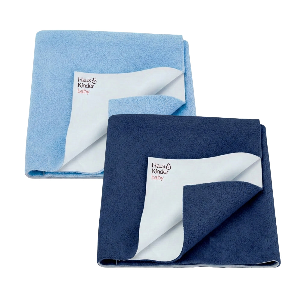 Waterproof Quick Dry Sheet for Baby, Sky & Navy Blue, Pack of 2
