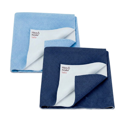Waterproof Quick Dry Sheet for Baby, Sky & Navy Blue, Pack of 2