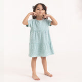 100% Cotton Cap Sleeve Girl Dress, Green