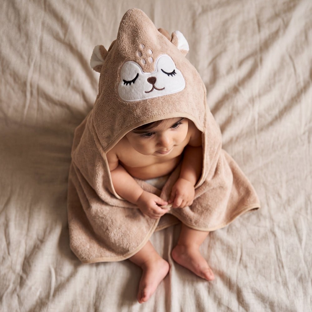 100% Microfiber Terry Cotton Hooded Baby Towel- Little Fawn - Hooded Towel | haus & kinder