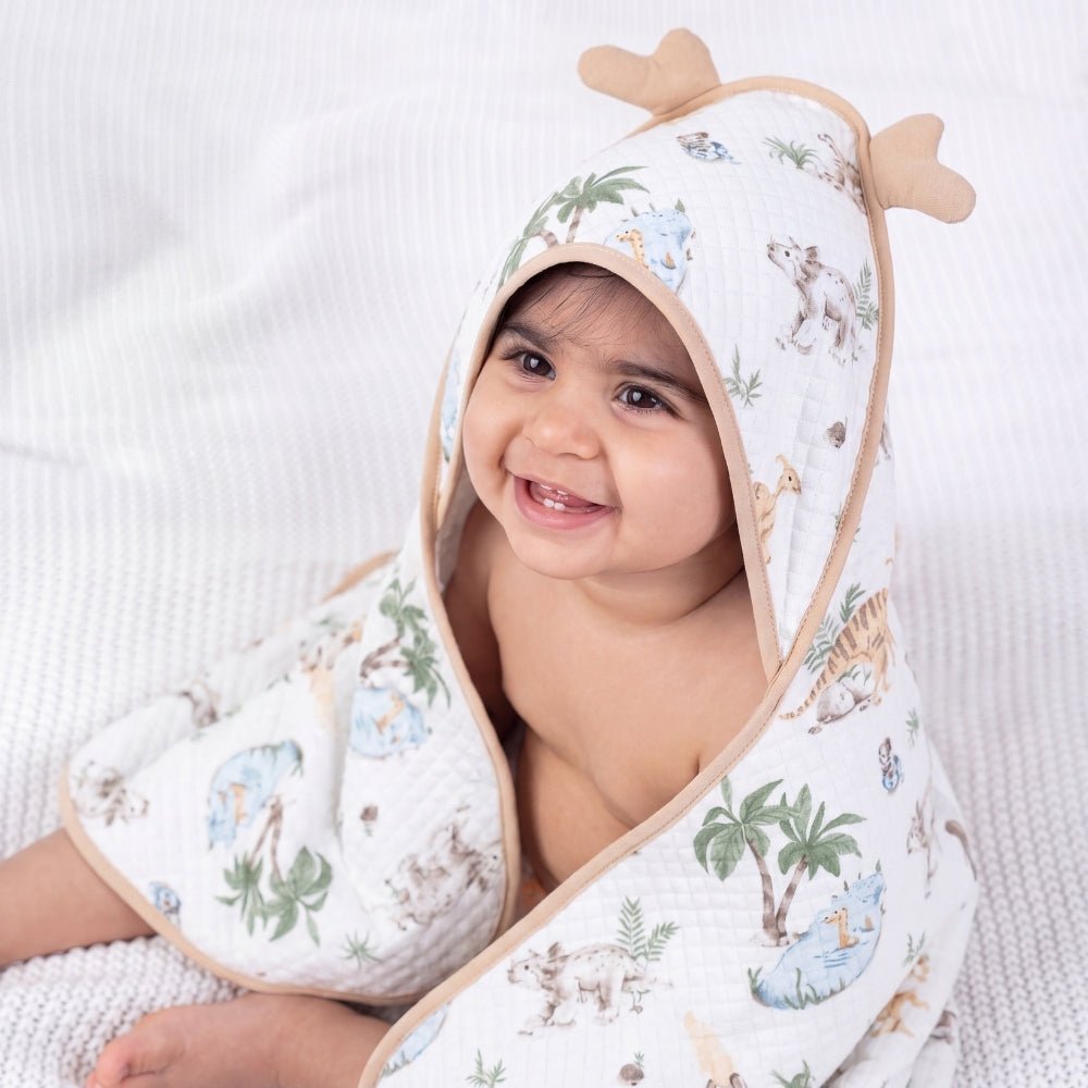 100% 8 Layer Muslin Cotton Hooded Baby Towel with a belt-Wildlands - Hooded Towel | haus & kinder