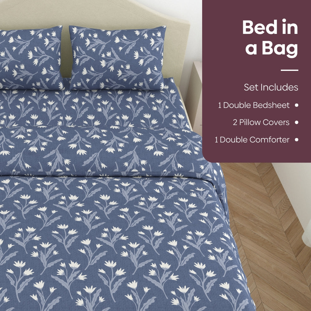 Amber Microfiber Set of 4- Bed In A Bag, Dark Blue