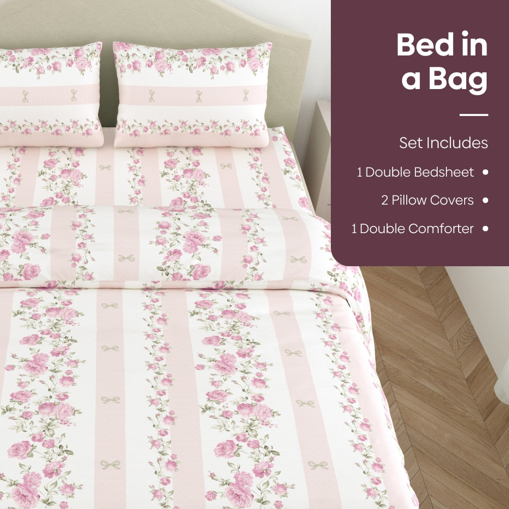 Emrald Super Soft Microfiber Set of 4- Bed In A Bag, Pink