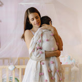 Bubblegum Pink Pom Pom100% pure cotton knitted Summer/AC blanket for baby