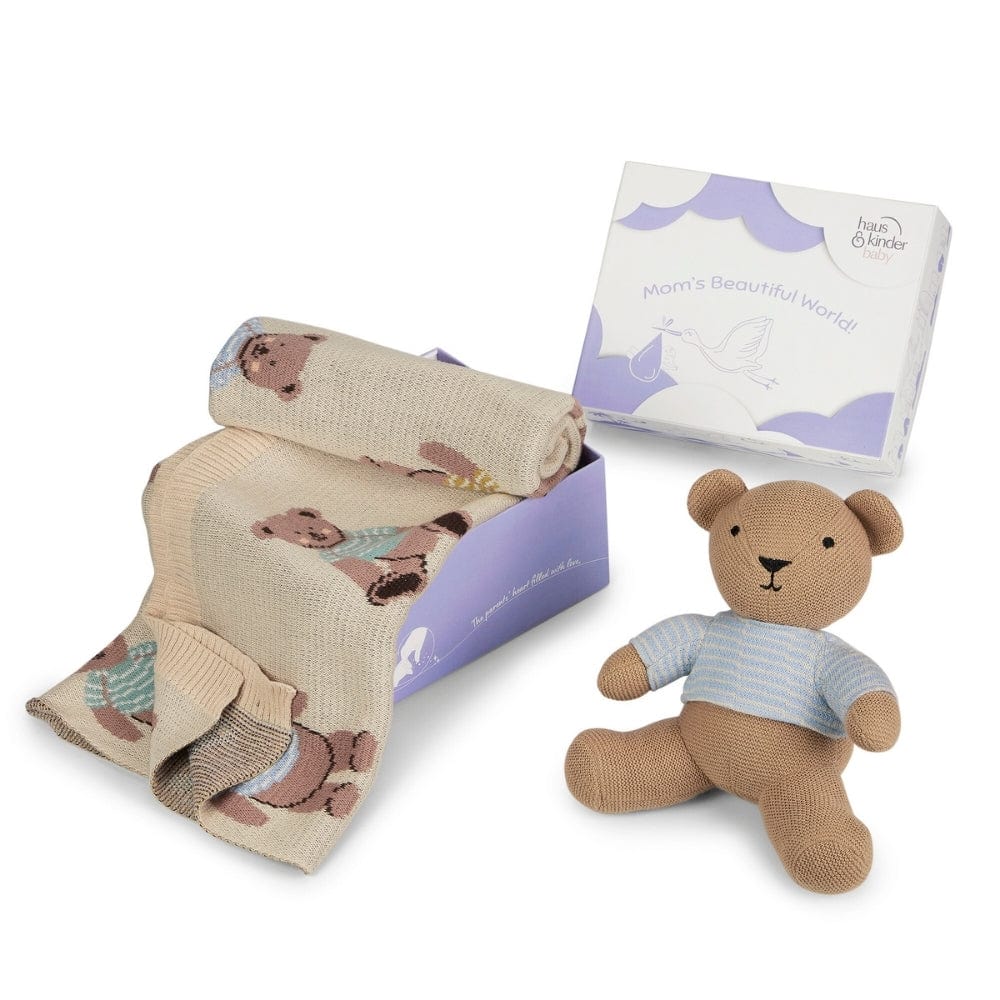 Muffin Bear Knitted Summer/ AC blanket with Toy