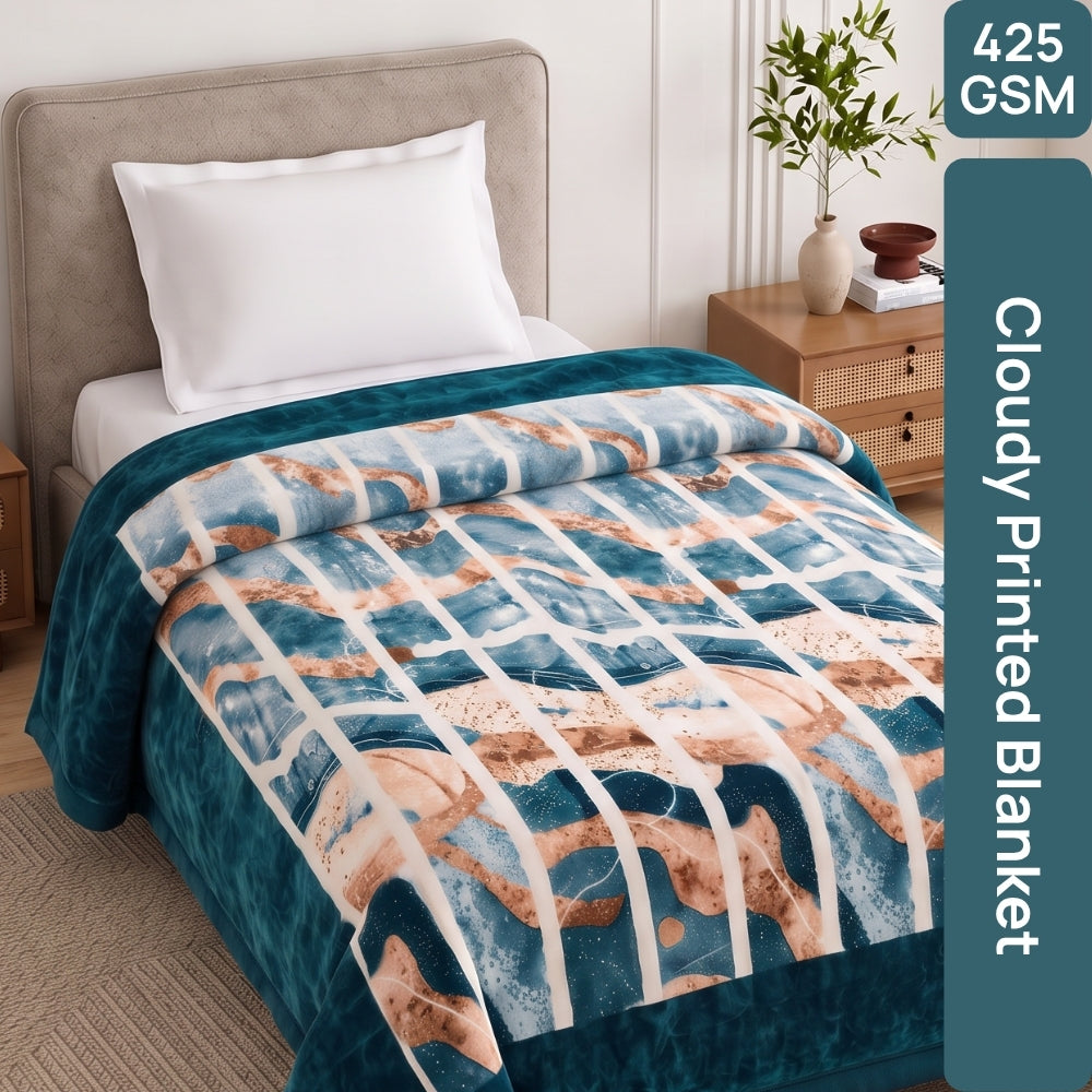 Soft Embrace Cloudy Printed Blanket, Ocean Drift