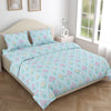 Blue Floral Geometry 186 TC Cotton 100% Printed Flat Double Bedsheet