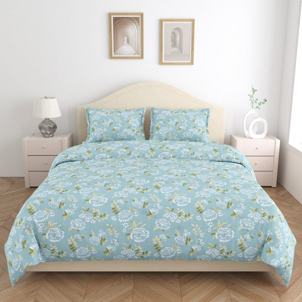 Blue Peony 100% Cotton King Size Bedsheet, 186 TC