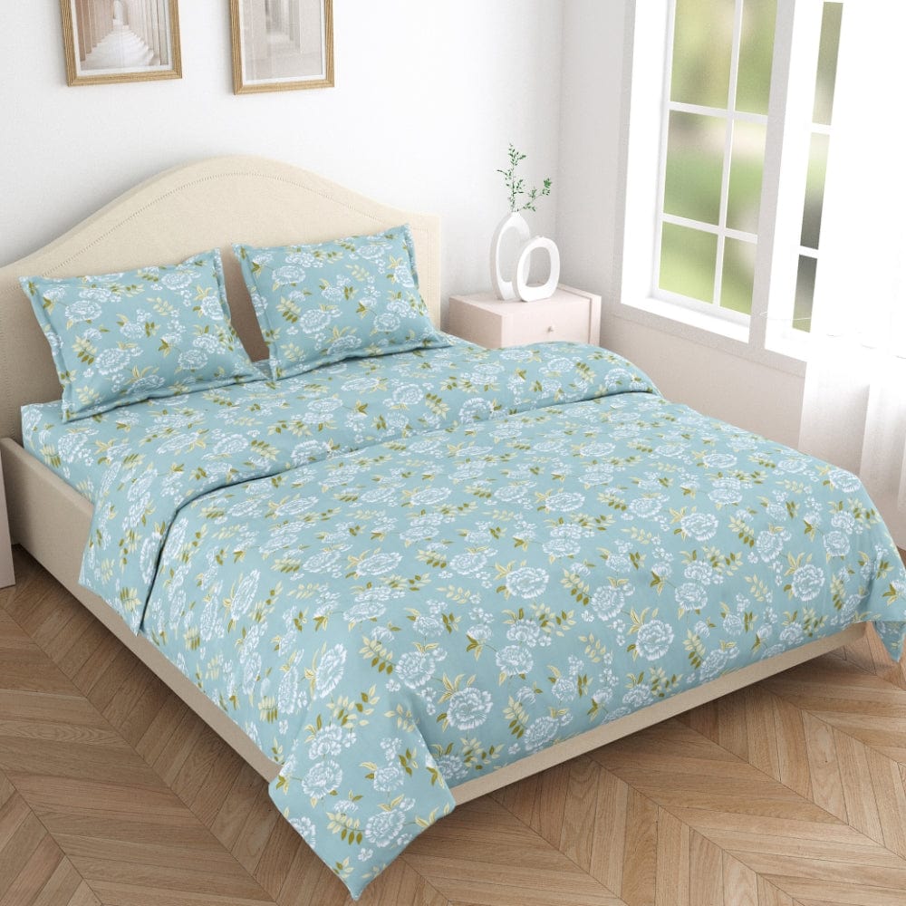 Blue Peony 100% Cotton King Size Bedsheet, 186 TC