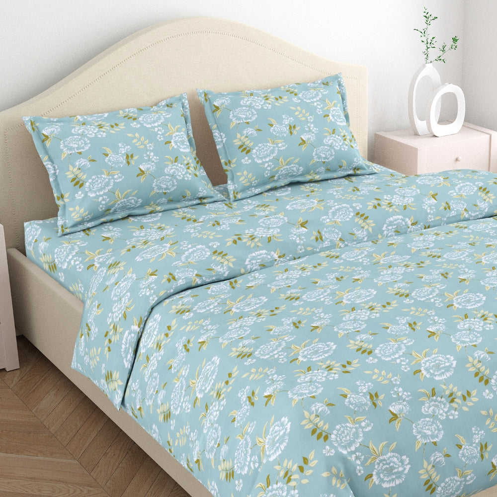 Blue Peony 100% Cotton Double Size Bedsheet, 186 TC