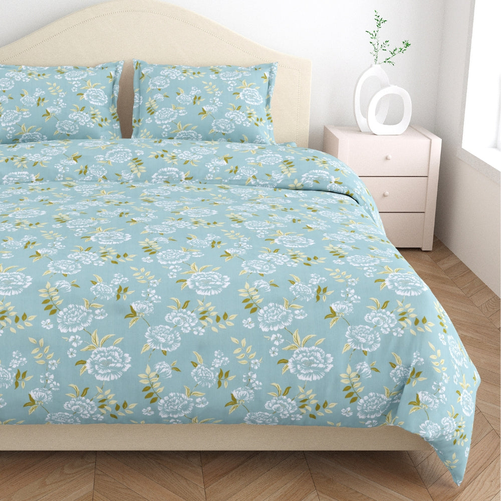 Blue Peony 100% Cotton Double Size Bedsheet, 186 TC