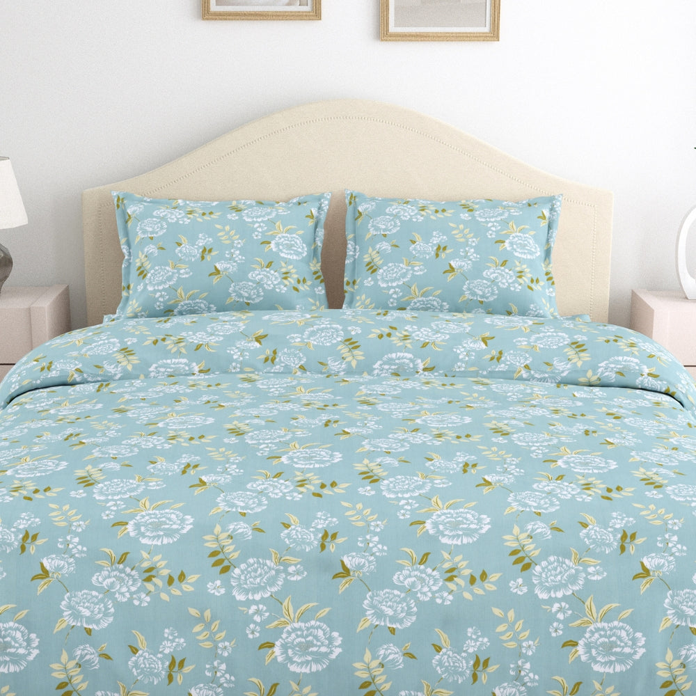 Blue Peony 100% Cotton Double Size Bedsheet, 186 TC