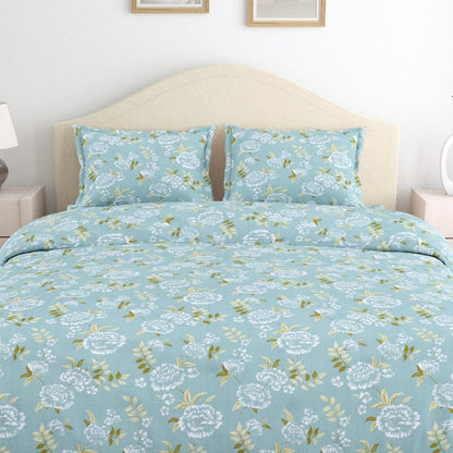 Blue Peony 100% Cotton King Size Bedsheet, 186 TC