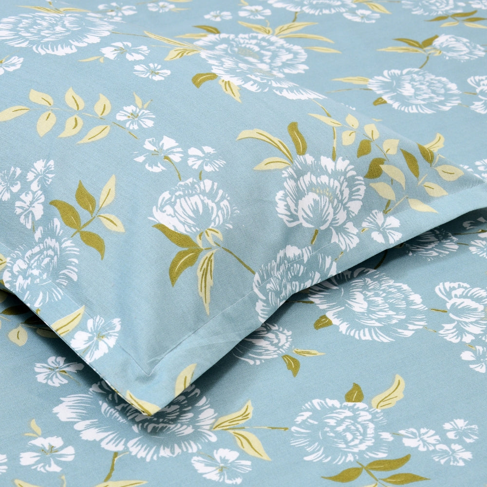 Blue Peony 100% Cotton Double Size Bedsheet, 186 TC