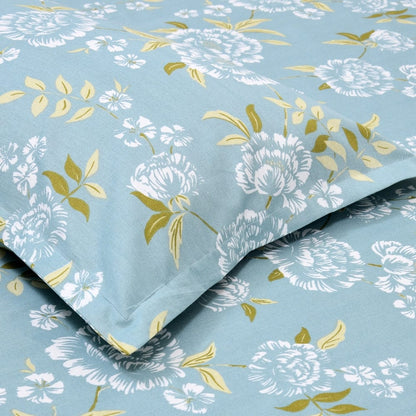 Blue Peony 100% Cotton King Size Bedsheet, 186 TC