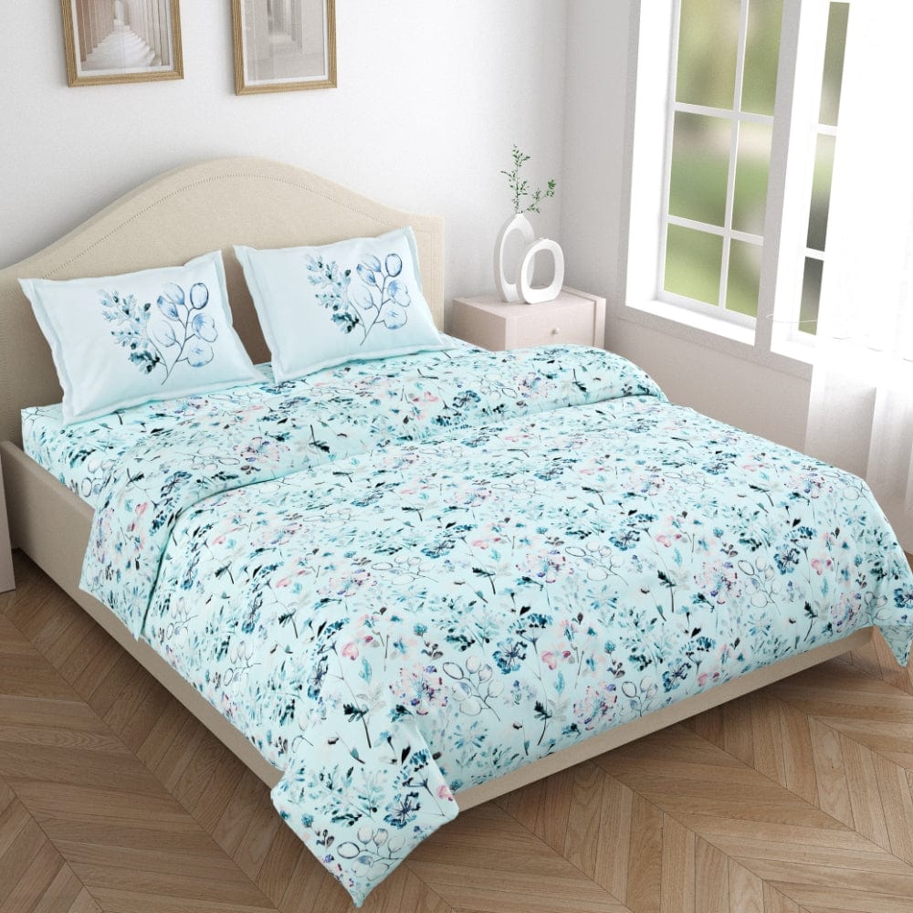 Blue Petal Waves 100% Cotton King Size Bedsheet, 186 TC