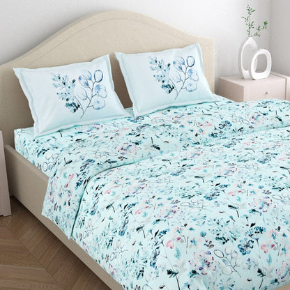 Blue Petal Waves 100% Cotton King Size Bedsheet, 186 TC