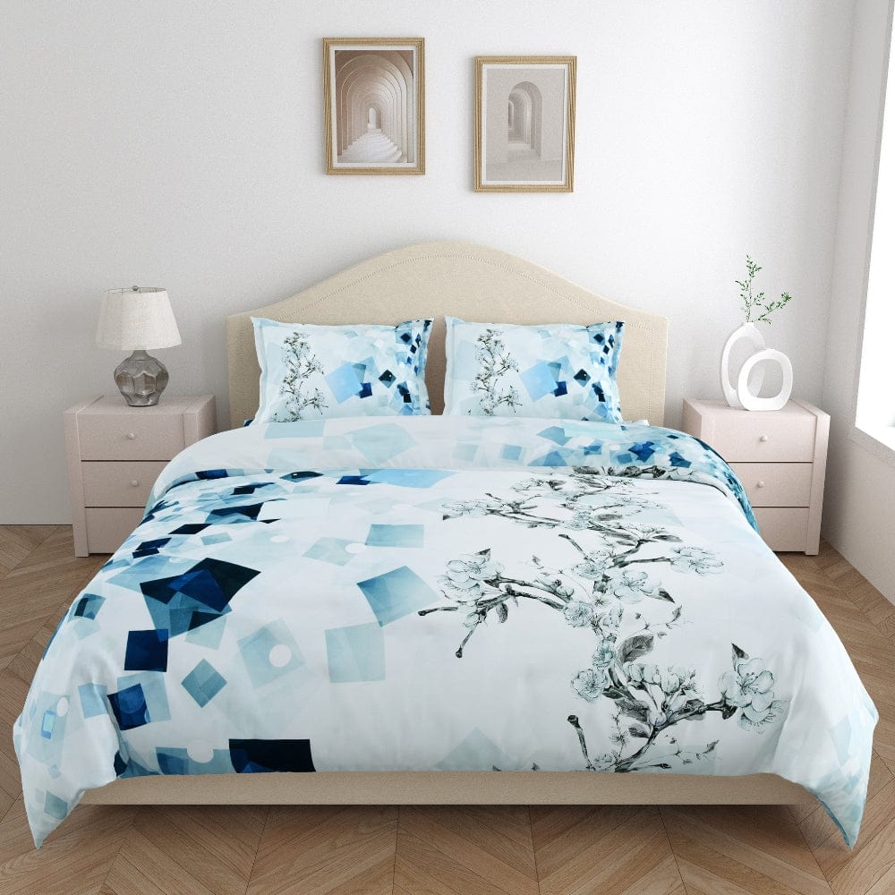 Blue Wild Flower Whisper 100% Cotton King Size Bedsheet, 186 TC