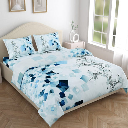 Blue Wild Flower Whisper 100% Cotton King Size Bedsheet, 186 TC