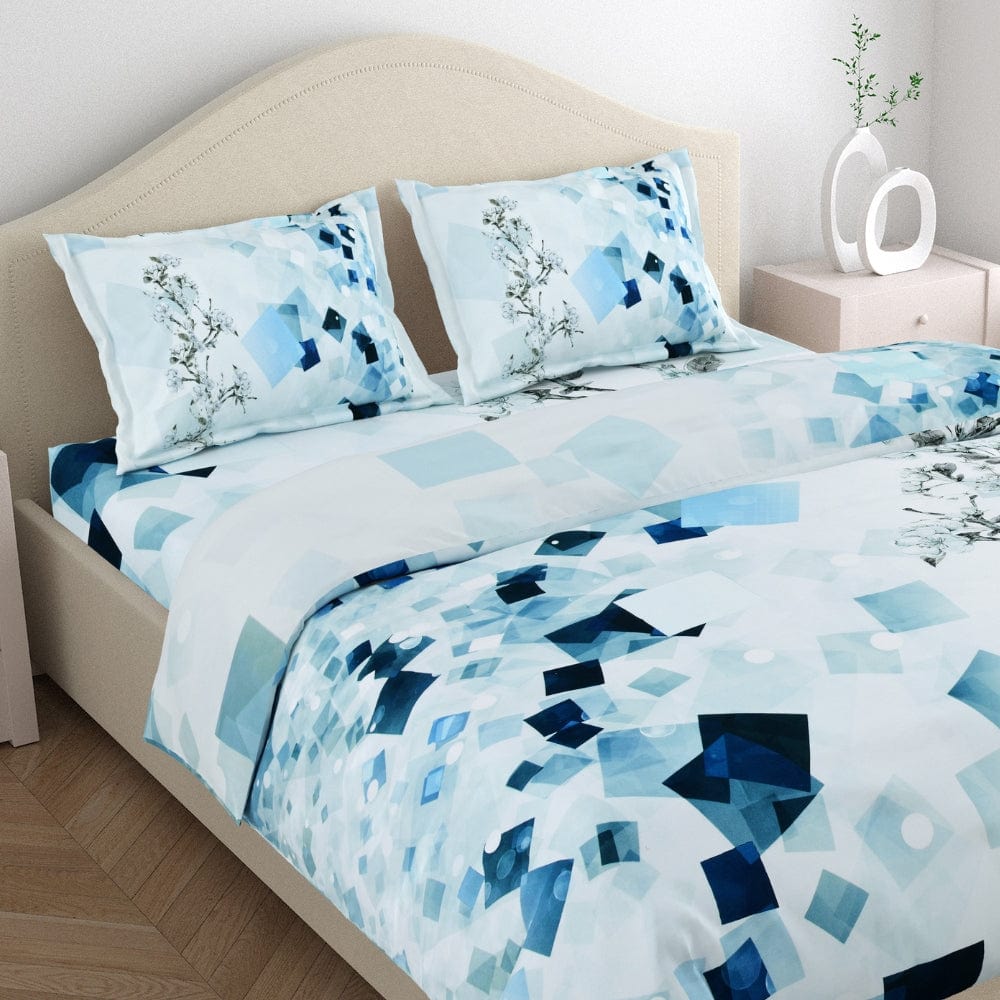 Blue Wild Flower Whisper 100% Cotton King Size Bedsheet, 186 TC