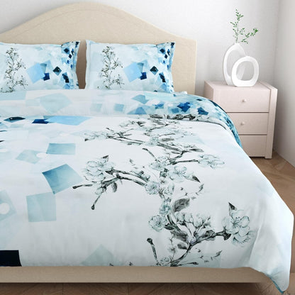 Blue Wild Flower Whisper 100% Cotton King Size Bedsheet, 186 TC