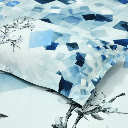 Blue Wild Flower Whisper 100% Cotton King Size Bedsheet, 186 TC