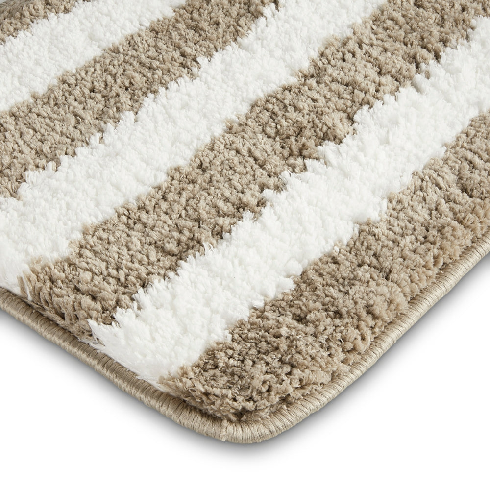 Plush Microfiber Stripe Bathmat, Beige