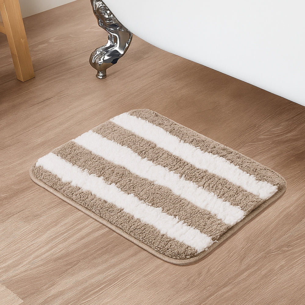 Plush Microfiber Stripe Bathmat, Beige